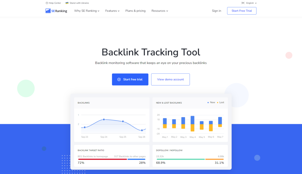 SE ranking backlink monitoring tool 
