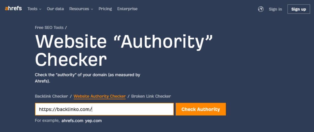 ahrefs tool for domain authority checking 